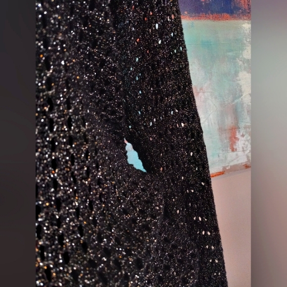 Express Black & Silver Shimmer 3/4 Length Sleeve Round Neck Sweater Size L - Picture 5 of 8